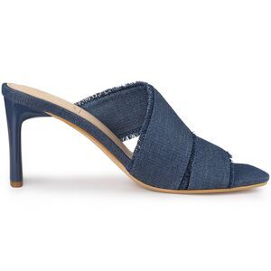 Dual Strap Heels Slide Mules Open Toe Denim Blue Sandals